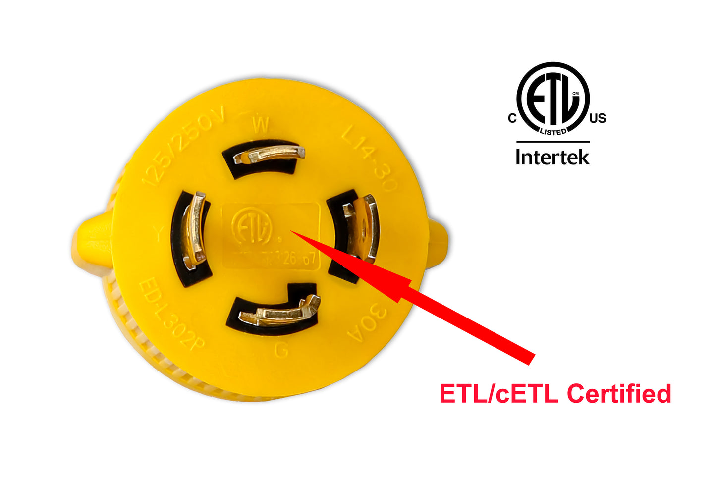PTR0113 Rallonge de générateur 30 A 125/250 V 7,6 m 4 broches calibre 10 NEMA L14-30 7 500 W avec organisateur de cordon répertorié ETL/cETL – Caisse de 4