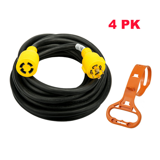PTR0113 Generator Extension Cord 30Amp 125/250V 25ft 4 Prong 10 Gauge NEMA L14-30 7500 Watts with Cord Organizer ETL/cETL Listed - Case of 4