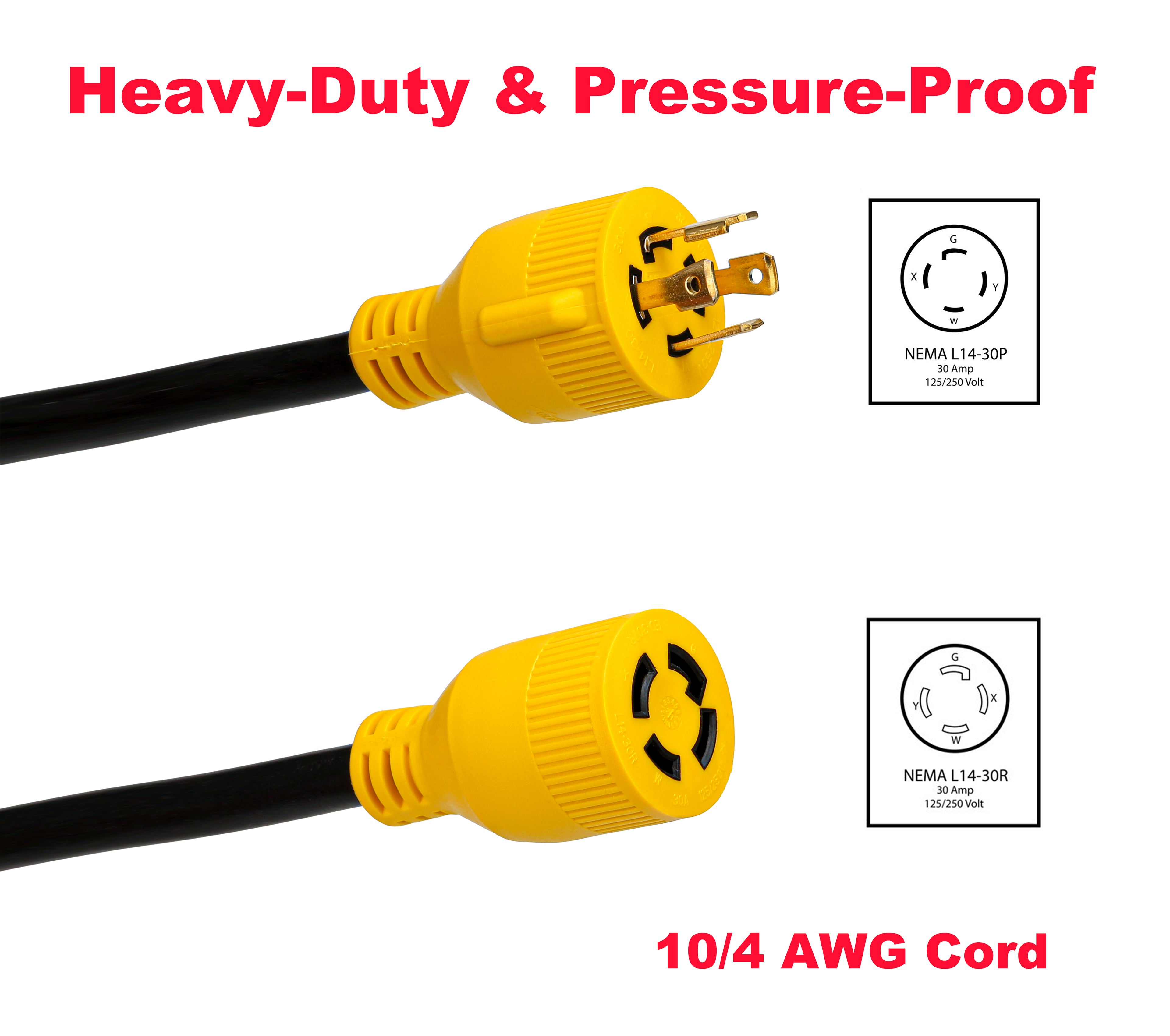 30A Generator Extension Cord – 25 ft, NEMA L14-30 (Case of 4)