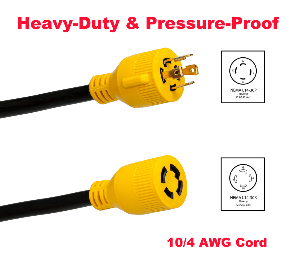 30A Generator Extension Cord – 50 ft, NEMA L14-30 with Organizer