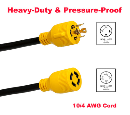 Rallonge d'alimentation PTR0114 30 A 50 pi NEMA L14-30 avec organiseur de cordon - Lot de 2