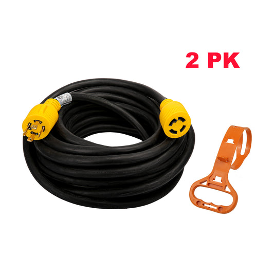 PTR0114 Generator Extension Cord 30Amp 125/250V 50ft 4 Prong 10 Gauge NEMA L14-30 7500 Watts with Cord Organizer ETL/cETL Listed - Case of 2