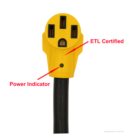 50A RV/EV Extension Cord – 25 ft, NEMA 14-50 with LED Indicator, Grip Handle, and Organizer