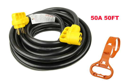 PTR0122 50ft 50Amp RV Extension Cord with Grip Handle, Power Indicator, and Cord Organizer