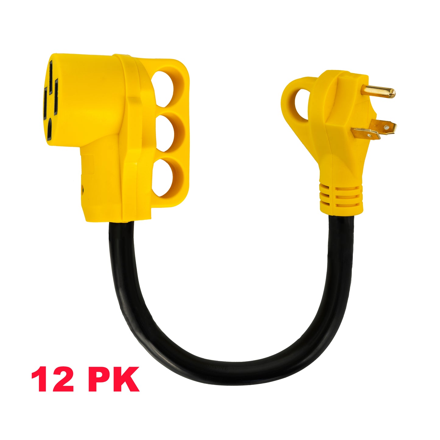 PTR0131 Heavy Duty RV Dogbone Electrical Power Plug Adapter Converter 30 Amp Male to 50 Amp Female 125V/3750W with LED Indicator and Grip Handle, 18 Inches - Case of 12