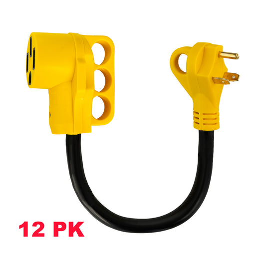 PTR0131 Heavy Duty RV Dogbone Electrical Power Plug Adapter Converter 30 Amp Male to 50 Amp Female 125V/3750W with LED Indicator and Grip Handle, 18 Inches - Case of 12