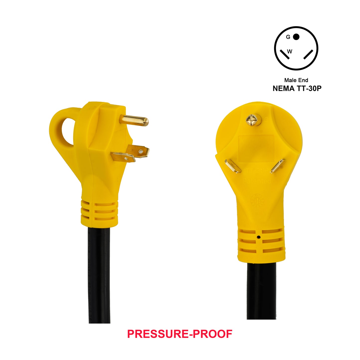 PTR0131 Heavy Duty RV Dogbone Electrical Power Plug Adapter Converter 30 Amp Male to 50 Amp Female 125V/3750W with LED Indicator and Grip Handle, 18 Inches - Case of 12