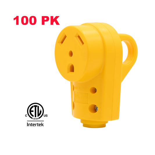 PTR0152 Heavy Duty 30Amp RV Replacement Female Plug Receptacle Adapter with Ergonomic Handle cETL Listed - Case of 100