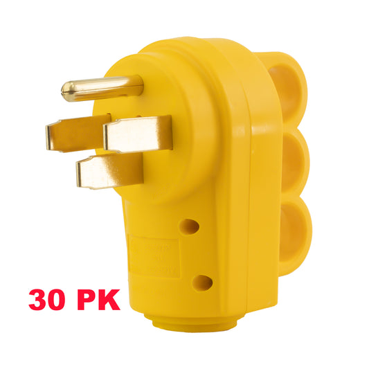 PTR0153 Heavy Duty 50Amp 125/250V RV Replacement Male Plug Receptacle Adapter with Ergonomic Handle ETL Listed 30PK