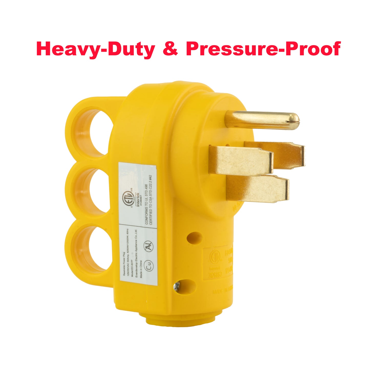 PTR0153 Heavy Duty 50Amp 125/250V RV Replacement Male Plug Receptacle Adapter with Ergonomic Handle ETL Listed 30PK