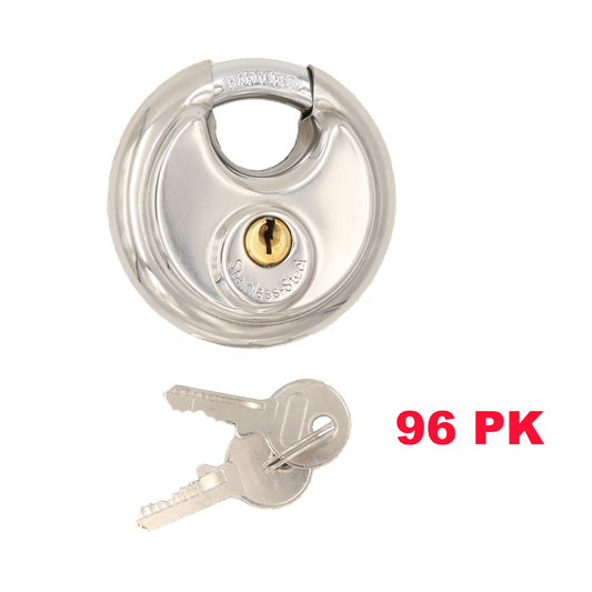 PTT0001 Cadenas à disque enveloppé à 24 clés en acier inoxydable robuste de 2-3/4 pouces/70 mm de large à clés identiques - Caisse de 96