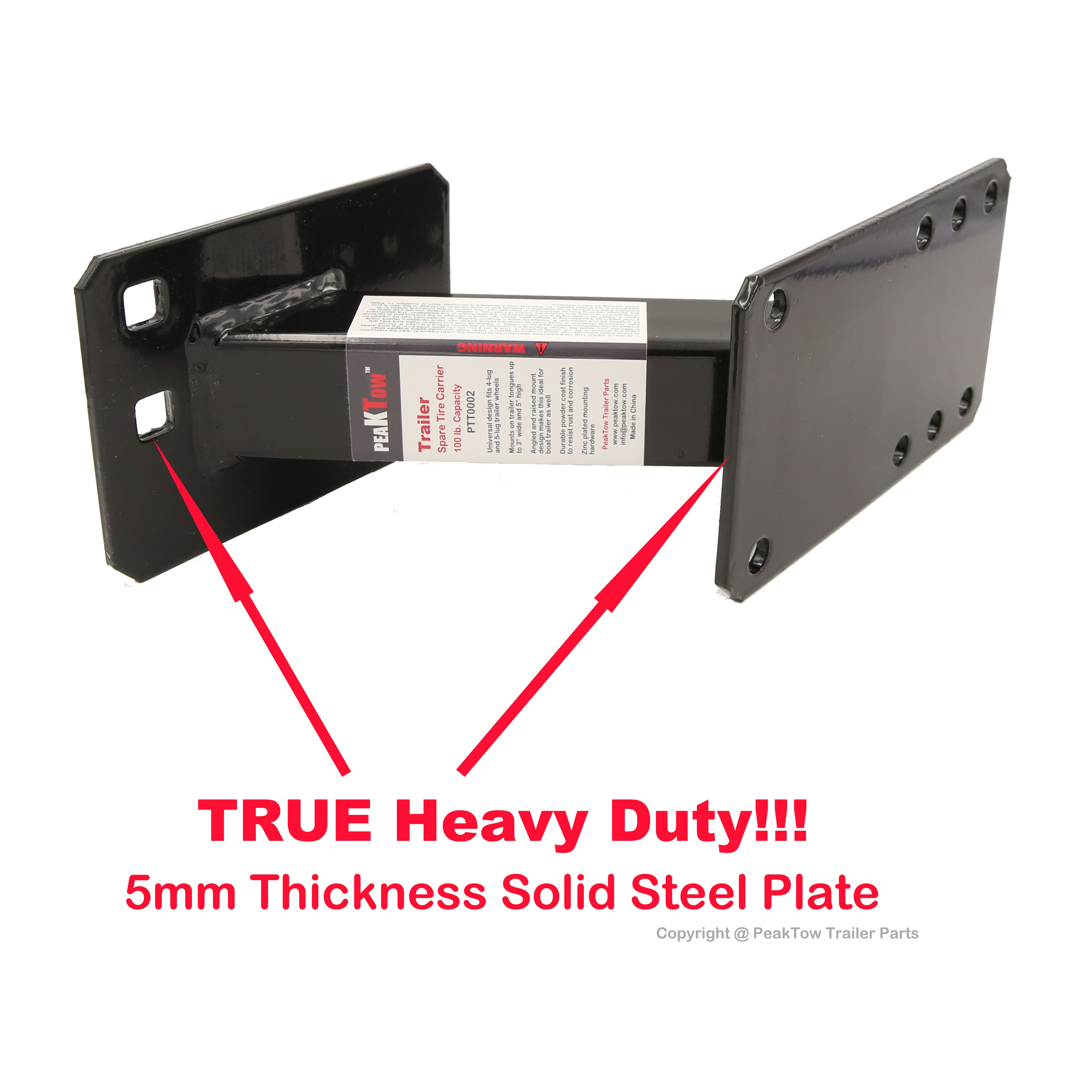 Trailer Spare Tire Carrier – Fits 4 & 5 Lug Wheels