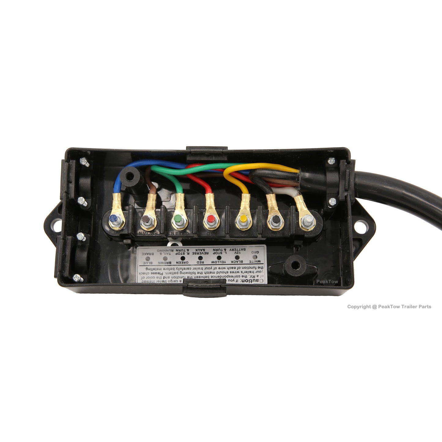PTT0043 Heavy Duty Weatherproof Corrosion Resistant 7-Way 8ft Trailer Wiring Plug Cord with 7 Gang Wiring Junction Box - case of 10