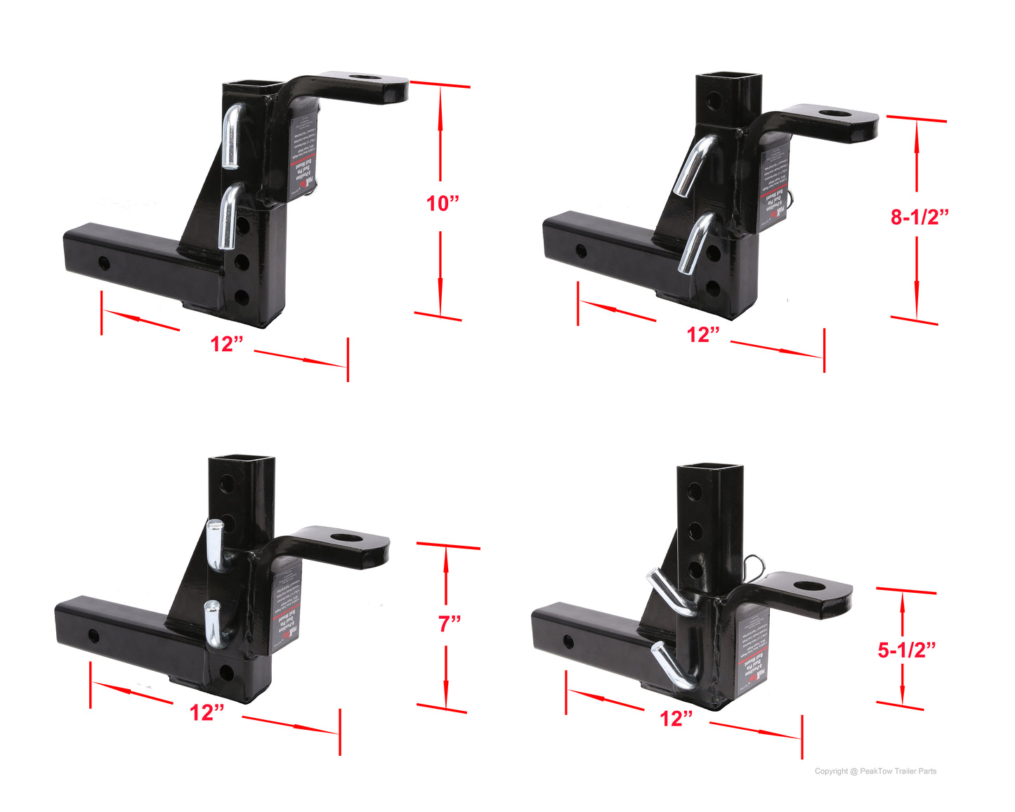 PTT0061 Adjustable 8-Position Trailer Ball Mount Fits 2" Receiver 5000lbs. GTW Capacity - Case of 3