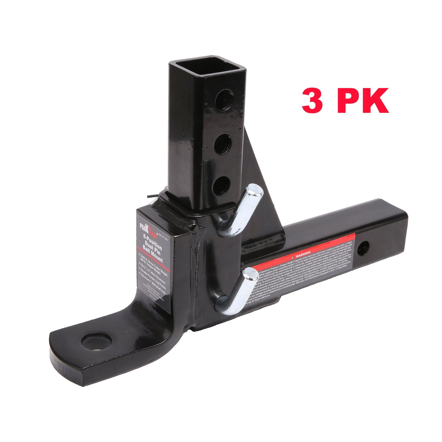 PTT0061 Adjustable 8-Position Trailer Ball Mount Fits 2" Receiver 5000lbs. GTW Capacity - Case of 3