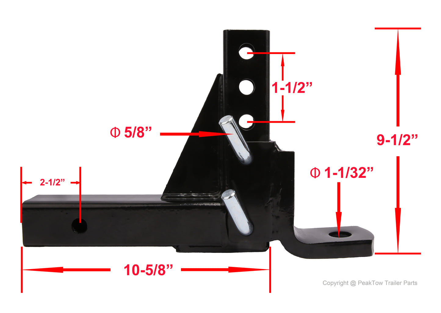 PTT0061 Support de boule de remorque réglable à 8 positions pour récepteur de 2 po, capacité GTW de 5 000 lb - Caisse de 3