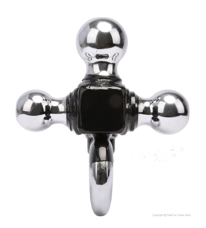 PTT0062 Attelage de remorque classe III/IV 2 pouces, support à triple boule avec crochet, attelage de remorquage à tige creuse, noir et chrome - caisse de 3