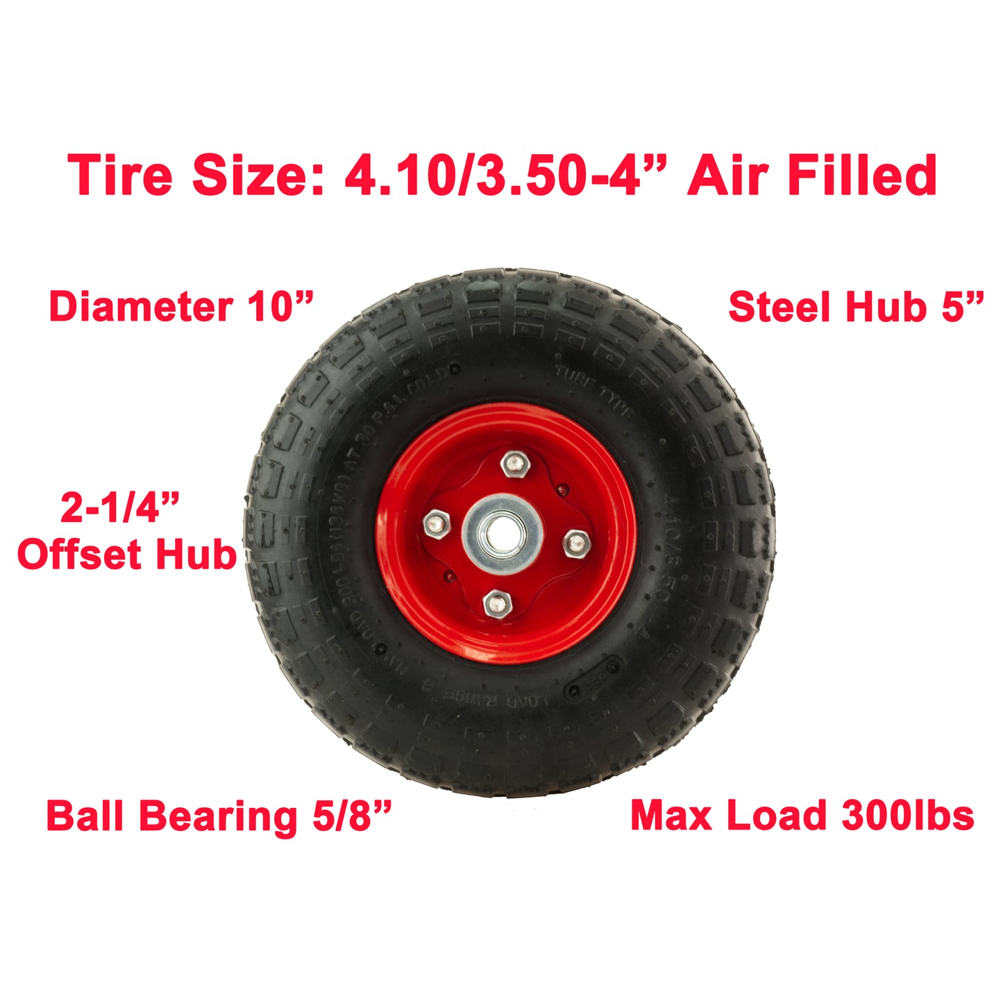 PTW0001 All Purpose 4.10/3.50-4" Utility Pneumatic Air Tire on Wheel for Dolly, Hand Truck, or Cart - case of 12